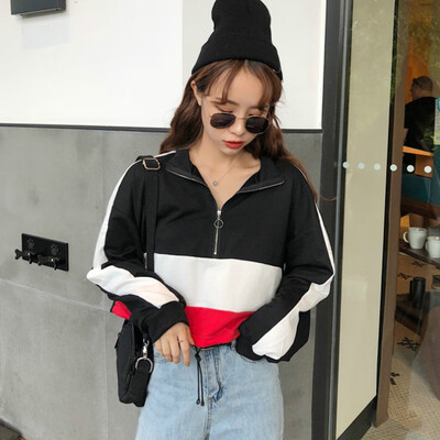 

Womens Hip Hop Hoodie Half Zip Thin Sweatshirt Long-Sleeved Loose Ladies Streetwear Pullover Autumn Clothes