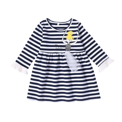 

Spring Kids Girls Casual Long Sleeve Dress Costume Baby Cartoon Pattern Children Cotton Striped Dresses New