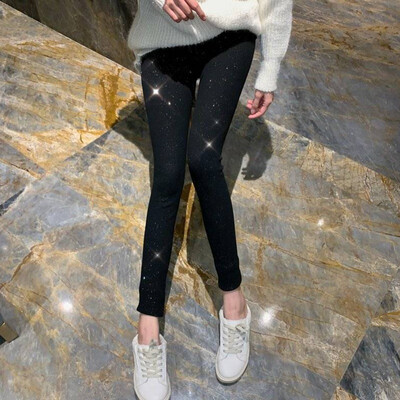 

Sequins Women Elastic Tight Casual Pants New Fashion Ankle Trousers Autumn High-Rise Ladies Pencil Pants