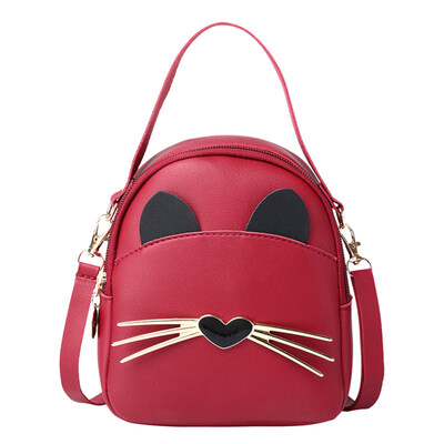 

Portable Girl Student Solid Color Cats Print Crossbody Shoulder Bag Mini Handbag
