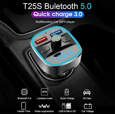 

〖Follure〗Car Blueteeth FM Transmitter Handsfree 6 Color LED Backlight Support TF Card USB