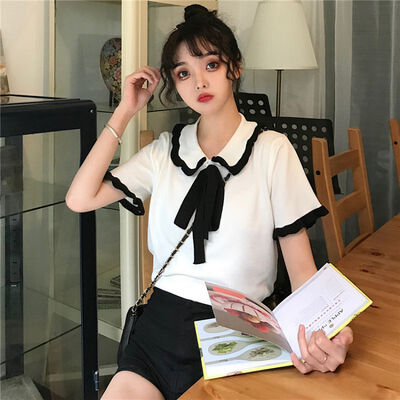 

Women Summer New Fashion Concise Casual All-match Cute Bow-knot Short Sleeve T-shirts
