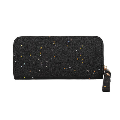 

Fashion Sparkling Stars Women Faux Leather Zipper Long Wallet Purse Card Holder