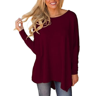 

Autumn Women Solid Color Loose Long Batwing Sleeve Casual Tops Plus Size