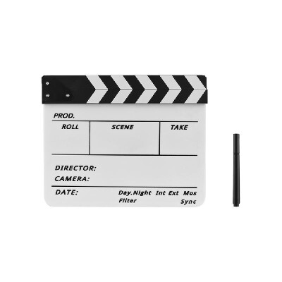 

Dry Erase Acrylic Director Film Clapboard Movie TV Cut Action Scene Clapper Board Slate with Marker Pen BlackWhite Stick White