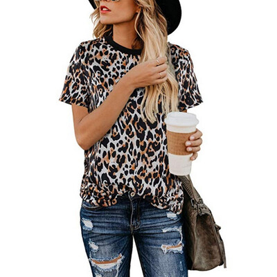 

Hot Fashion Leopard Womens T-shirt Large Size O-neck Short-sleeved Loose T-shirt Top Dropshipping