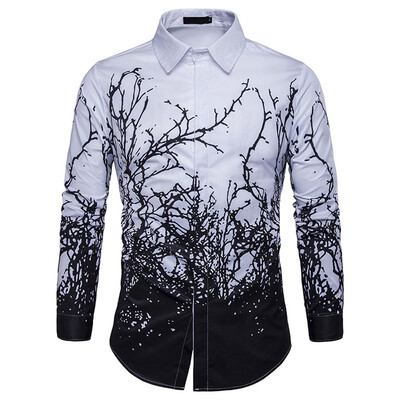 

Tailored Mens Casual Printed Turn-Down Collar Slim Fit Long Sleeve Top Shirt Blouse