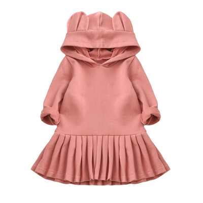 

Baby Girls Dress New Brand Kids Dress For Girls Blouse Rabbit Ears Hooded Long Sleeve Children Clothing Girls Dress Clothes