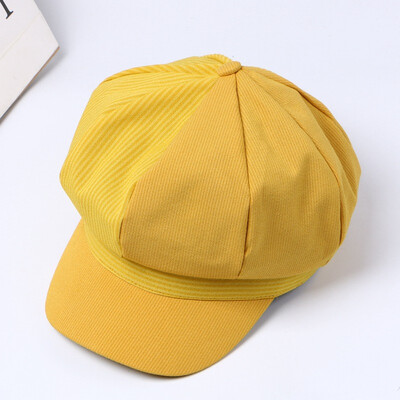 

Korean version of the new spring&summer thin berets England retro literary stripes octagonal pumpkin hat warm painter hat tide