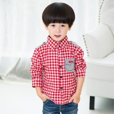 

Childrens Long-Sleeved Classic Casual Plaid Shirt Korean Baby Boys Turn-Down Collar Plaid Shirt For 2-6 Years Kids Boy Wear
