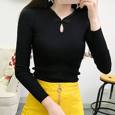 

Autumn New Fashion Women Elegant Cheongsam Turtleneck Sweater Women Vintage Sweater Pullover Female Knitted Sweater Tops