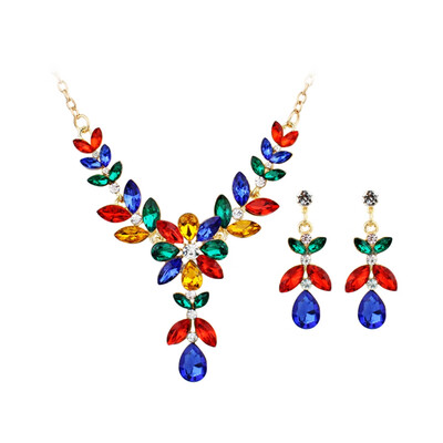 

New Mode Style Drop Earrings Jewelry Set New Wedding Bridal Flower Leaf Rhinestone Crystal Necklace For Women Fashion Gift