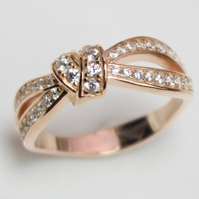 

New S925 Pure Silver Full Diamond Bonding Ring Female Fashion Knotted Bow Ring Hand Decoration