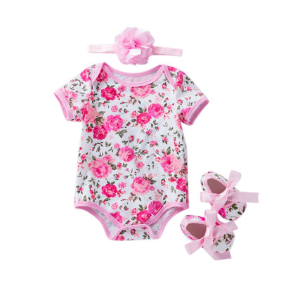 

New Baby Bodysuits Summer Short-sleeved Hat Three-piece Children Crawling Special Clothing Printed Children Clothing