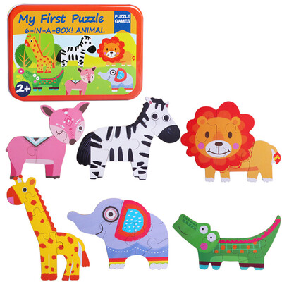 

Wooden Baby Jigsaw Puzzles Set of 6 Puzzle Board With Storage Box Intelligence Early Educational Toy for Infant Toddler Kids 123