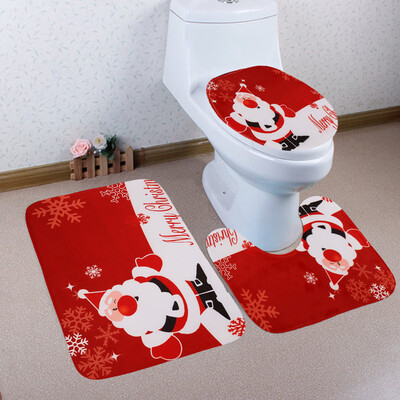 

Toponeto 3PCS Christmas Bathroom Non-Slip Pedestal Rug Lid Toilet Cover Bath Mat Set