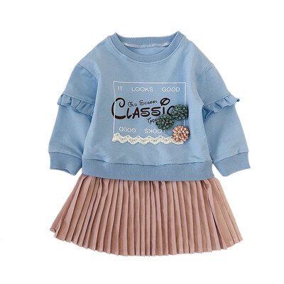 

New Autumn Baby Girl Princess Dress Fake 2 Piece Toddler Flower Pattern Long Sleeve Cotton Dresses