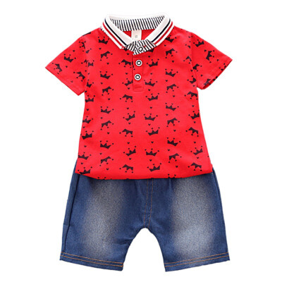 

Summer Baby Boys Short Sleeve Crown Print Tops Blouse ShirtShorts Children Casual Outfits Sets