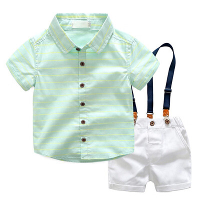 

summer boys clothing sets gentleman striped shirts brooches shorts 2PCSSET clothes set children party clothes