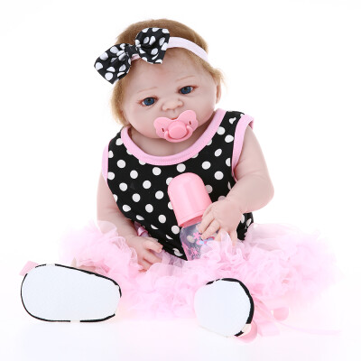 

22inch 55cm Reborn Baby Doll Girl Full Silicone Princess Doll Baby Bath Toy With Clothes Lifelike Cute Gifts Toy Dot Cloth