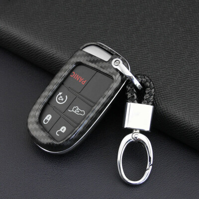 

Black Carbon Fiber Style Car Key Cover Case Keychain Accessories For Jeep Dodge