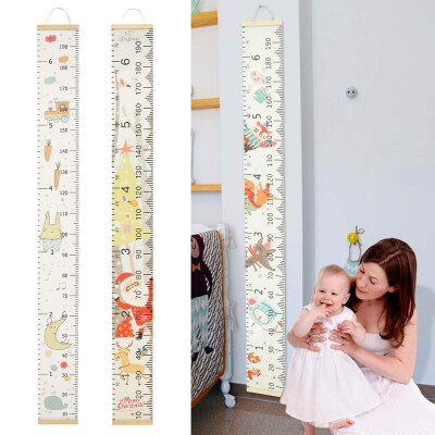 

Childrens Height Ruler Baby Growth Height Chart Canvas&Wood Hanging Removable Wall Ruler for Kids Wall Decor