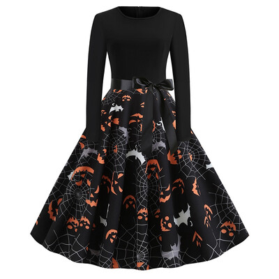 

Plus Size Vintage Printed Halloween Swing Dress
