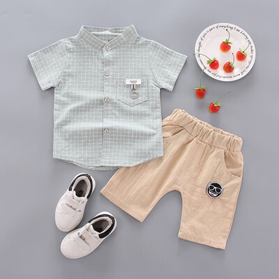 

Summer Baby Boys Children Casual Short Sleeve Plaid Print T-shirt TopsShorts Costume Set