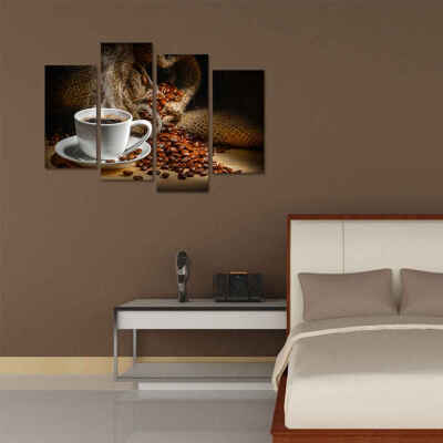 

4 Panels Coffee Beans Wall Art Oil Painting Canvas No Frame Wall Picture Cup Poster Bedroom Living Room Oil Drawing