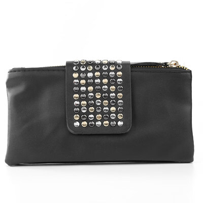 

Women Rivet Zipper Wallet Holder Card Coin Clutch Purse Wristlet Evening Bag