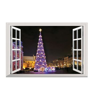 

Romantic Christmas 3D Fake Window Wall Stickers Self-Adhesive Removable Faux Window Wall Decal Christmas Holiday Decor Sticker