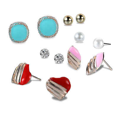 

Gemstone Rhinestone Crystal Mixed Heart Shape Round Allergy Free Women Ear Stud Set for Travel