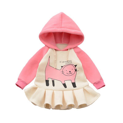 

05T Girls Dresses Cotton Children Princess Dress Long-sleeved Girl Animal Print Hoodie Casual Knee-Length Dress