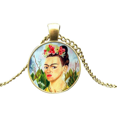 

Fri-da Kah-lo Gemstone Necklace Velvet Self Portrait Pattern Woman Jewelry Art Pendant
