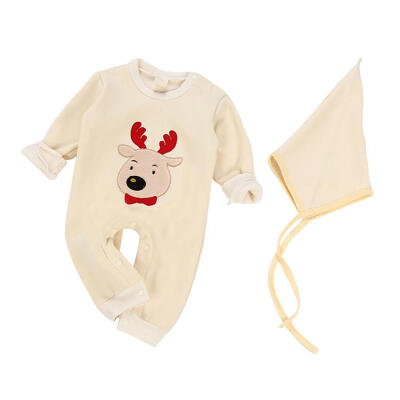 

WEIXINBUY Baby Christmas Day Embroidered Pattern Cotton Rompers Hat autumn winter solid clothing