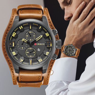 

〖Follure〗Luxury Date Sports Military Clock Leather Strap Quartz Business Mens Watch