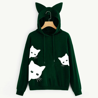 

Tailored Womens Cat Print Long Sleeve Hoodie Sweatshirt Hooded Pullover Tops Blouse