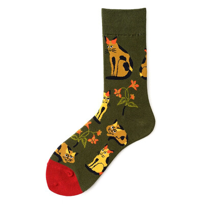 

Cat Pattern Harajuku Flower Socks Women Funny Combed Cotton Dress Casual Wedding Socks Colorful Novelty Skateboard Socks