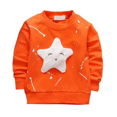 

Unisex Childrens Summer Autumn Cotton Long Sleeve T-shirts Star Pattern Printed Free Style Girls Clothing