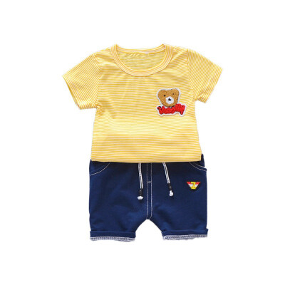 

Hot Children Cartoon Bear Striped Short-SleevedShorts Pants Suit Summer For 0-5 Years Old