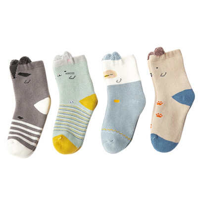 

4 Pair Cotton Newborn Baby Socks Winter Warm Baby Boy Girl Socks Cartoon Animal Print Infant Toddler Kids Anti Slip Floor Sock