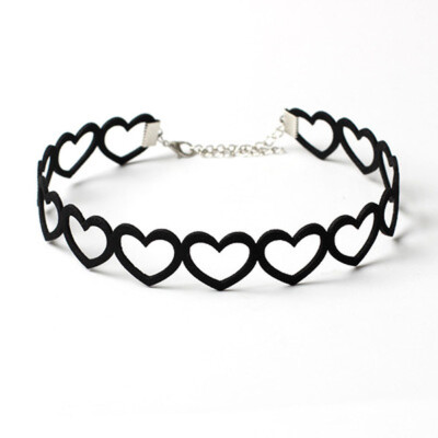 

Women Girl Black Hollow Out Heart Shape Choker Necklaces Gift