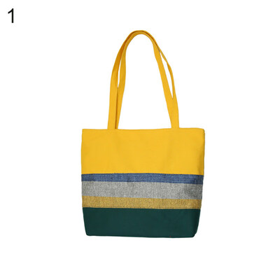 

Casual Color Block Stripes School Travel Women Canvas Shoulder Bag Tote Handbag