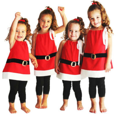 

UK Xmas Toddler Baby Girl Kid Santa Claus Strap Tops Party Dress Clothes Costume