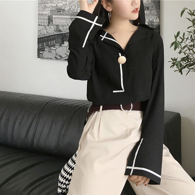 

Chiffon Shirt Womens Simple Lapel Wild Long-Sleeved Fashion Trend Wear Comfortable And Breathable Wild Personality