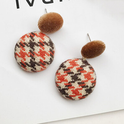 

2019 Vintage Plaid Fabric Round Button Earrings for Women Girls Cloth Earring Jewelry fashionable gifts
