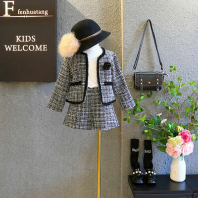 

AU Kids Toddler Baby Girls Pageant Plaid Coat Pants Party Autumn Clothes 1-6Y