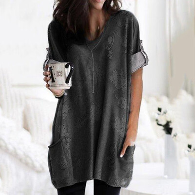 

2019 Autumn Women Fashion Printing V-neck Long sleeve Pocket Casual T-shirt