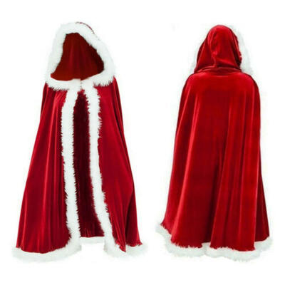 

UK Christmas Red Velvet Santa Claus Deluxe Cloak Cape with white Fluffy Trim