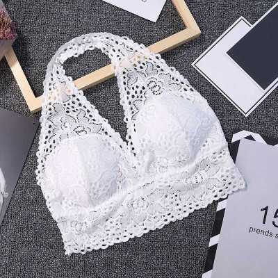 

Sexy Detachable Chest Pad Lace Print Patchwork Camisole Women Deep V-Neck Solid Color Halter Sleeveless Ladies Underwear